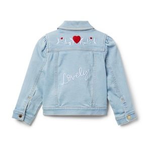 Janie and Jack Girls EMBROIDERED DENIM JACKET Lovely on the back Size 7/8